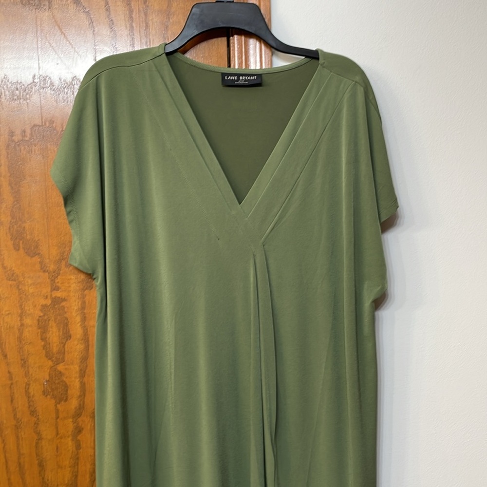 LANE BRYANT UEC Size 18/20 V-Neck Pleat-Front Jersey Midi Dress Green - Picture 5 of 13